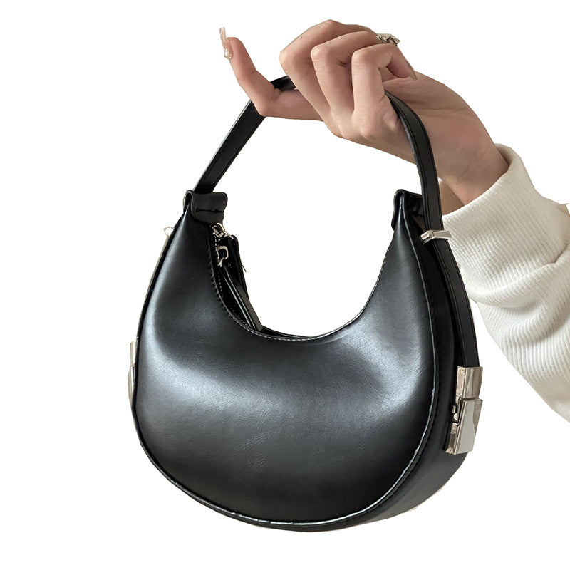 Sac bandoulière demi-lune polyvalent avec fermeture à pression