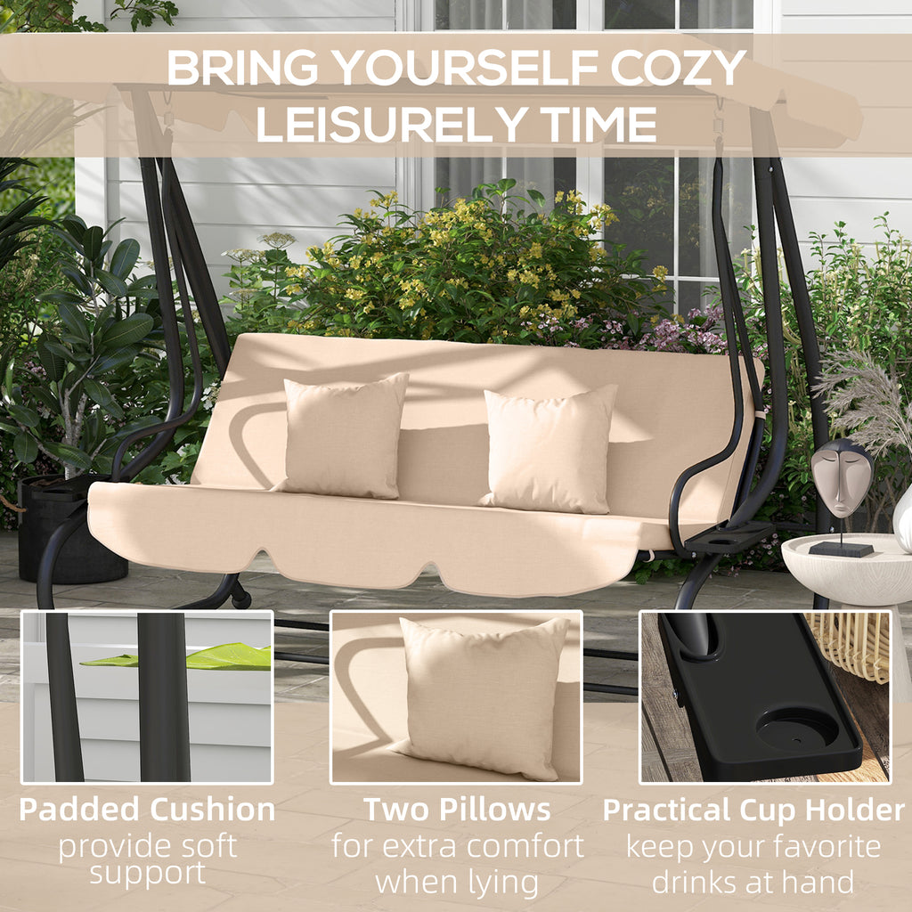 Balancelle de Jardin Autoportante, Toit Réglable, Assise Rembourrée et Coussins