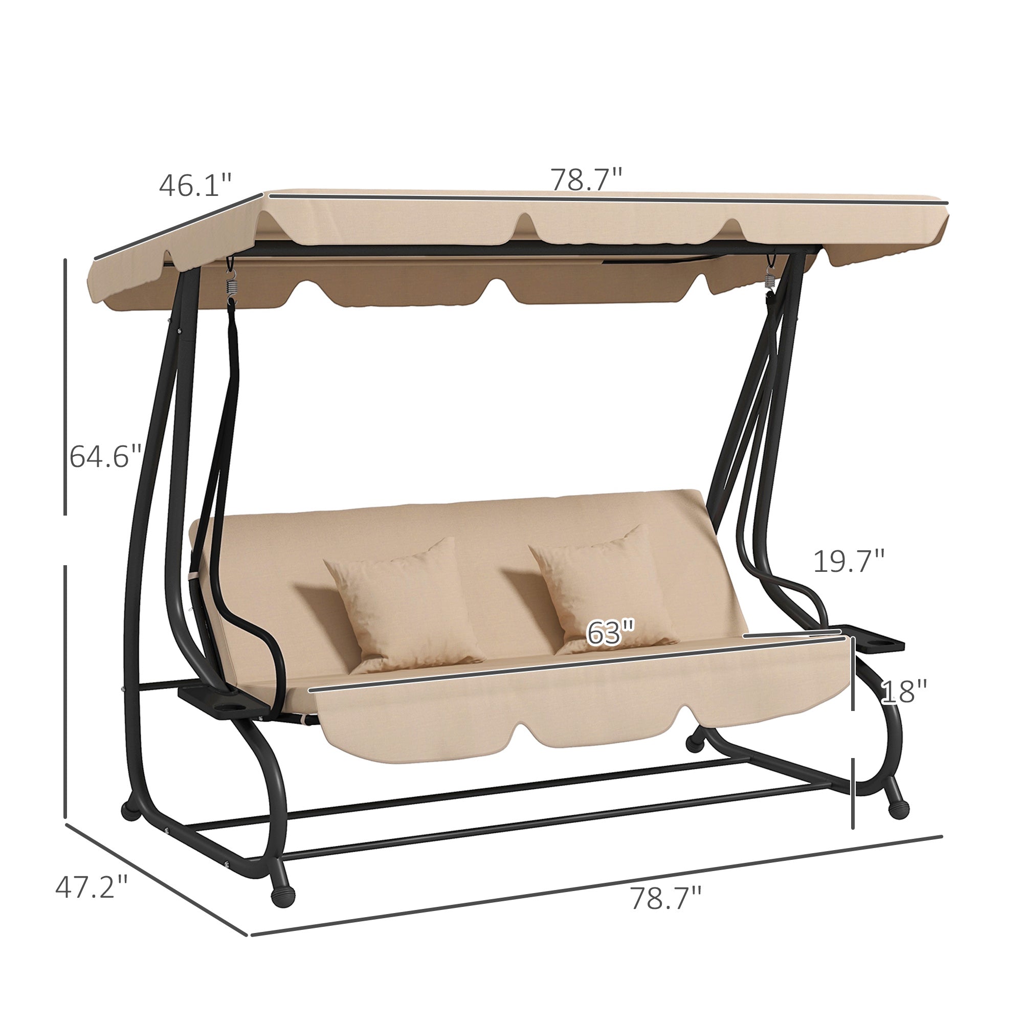 Balancelle de Jardin Autoportante, Toit Réglable, Assise Rembourrée et Coussins