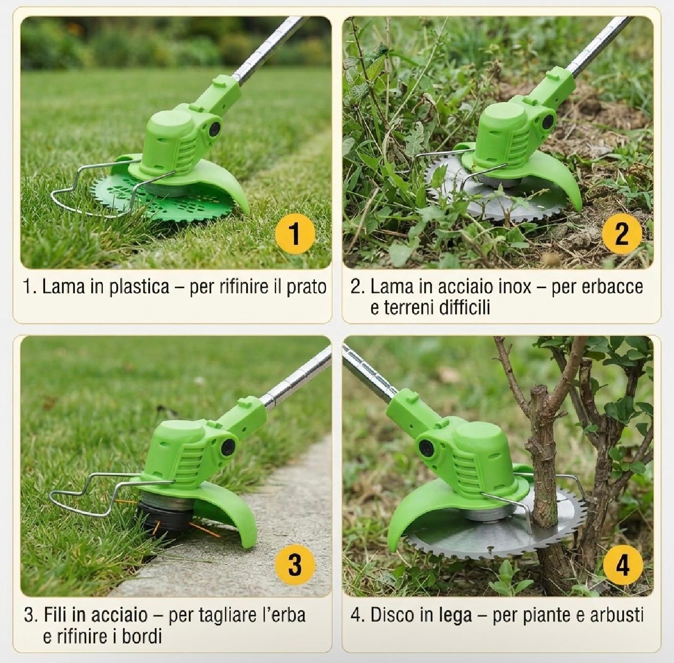 Coupe-Bordures sans Fil Professionnel 21V – Tondeuse à Gazon sans Fil avec Tête Rotative à 90°, Manche Télescopique 65-135cm et 4 Lames Interchangeables