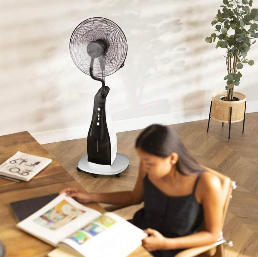 Ventilatore a Piantana con Nebulizzatore e Umidificatore, Serbatoio 3L, 3 Velocità, Timer e Telecomando