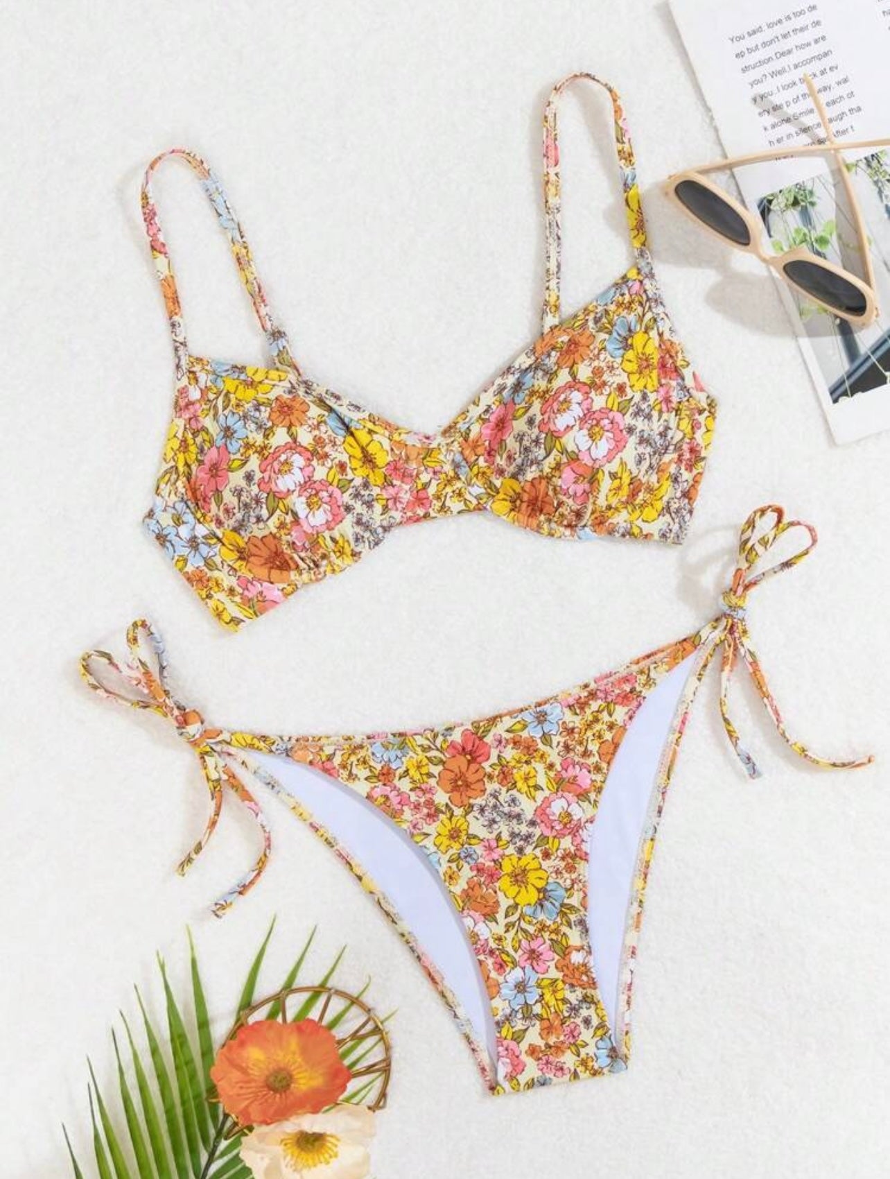 Set bikini stampa floreale da donna con nodo laterale per la spiaggia estiva