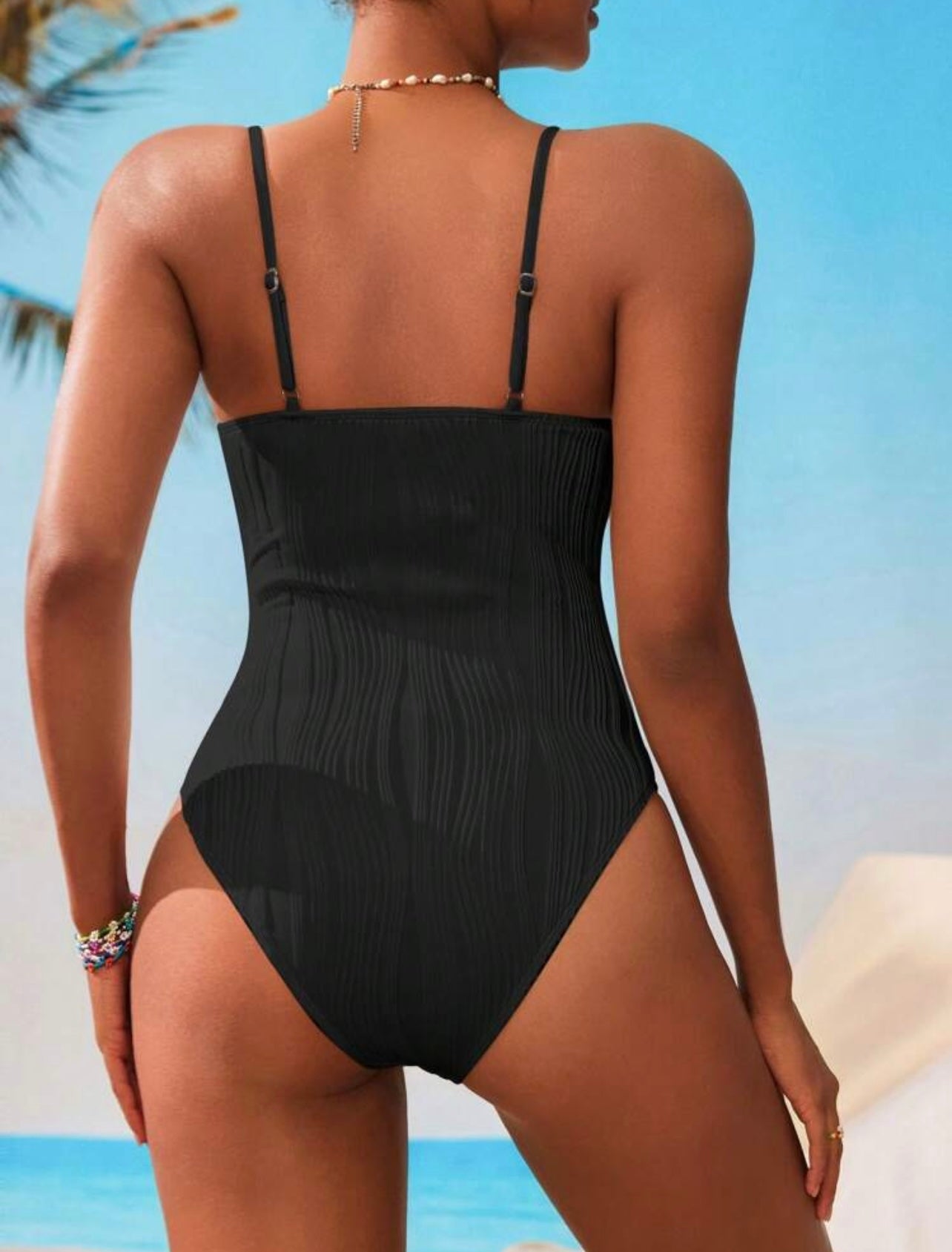 Costume da bagno intero a tinta unita con spalline per donna, adatto per spiaggia e resort