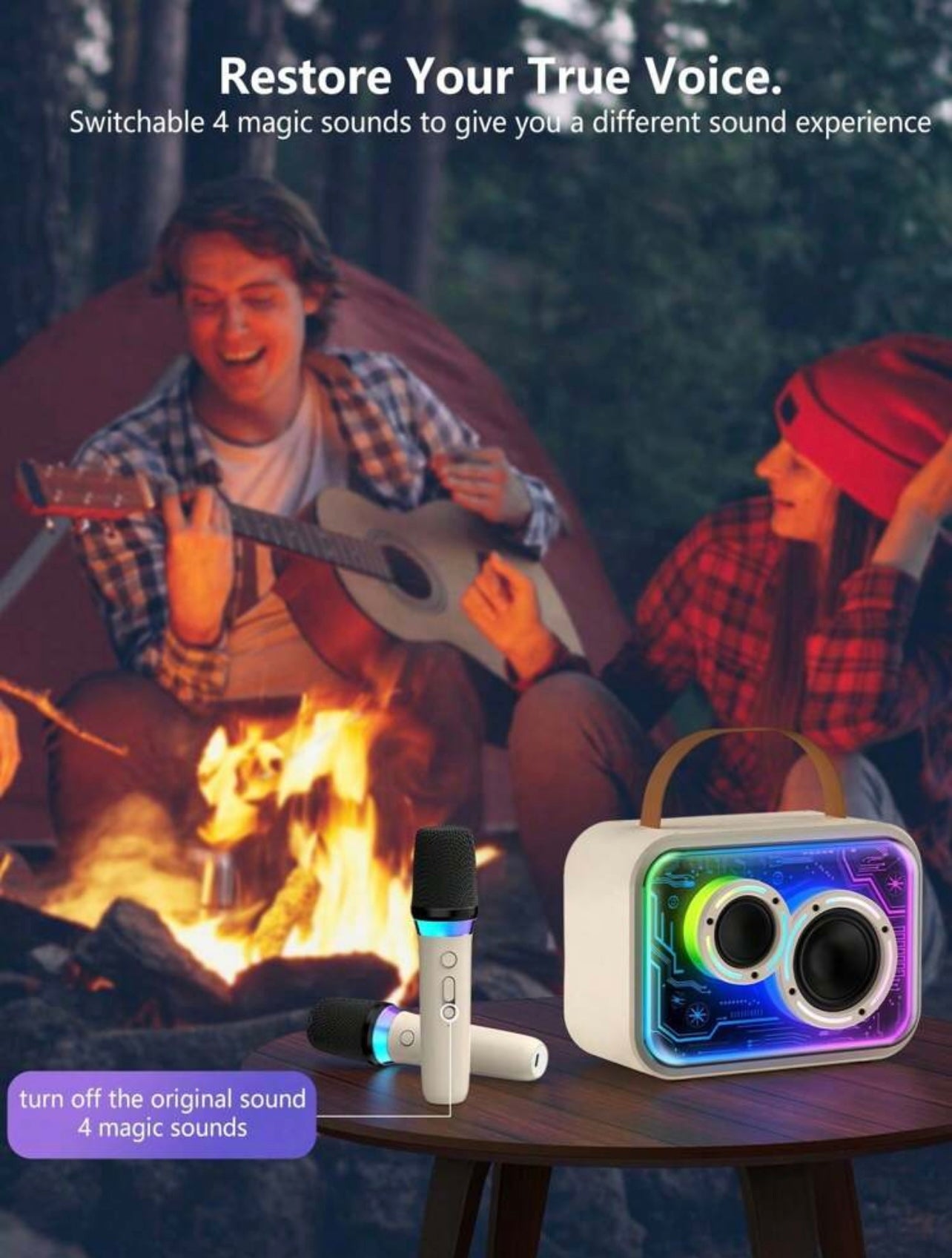 Set Karaoke Hi-Fi Bluetooth con 2 Microfoni Wireless e Luci RGB