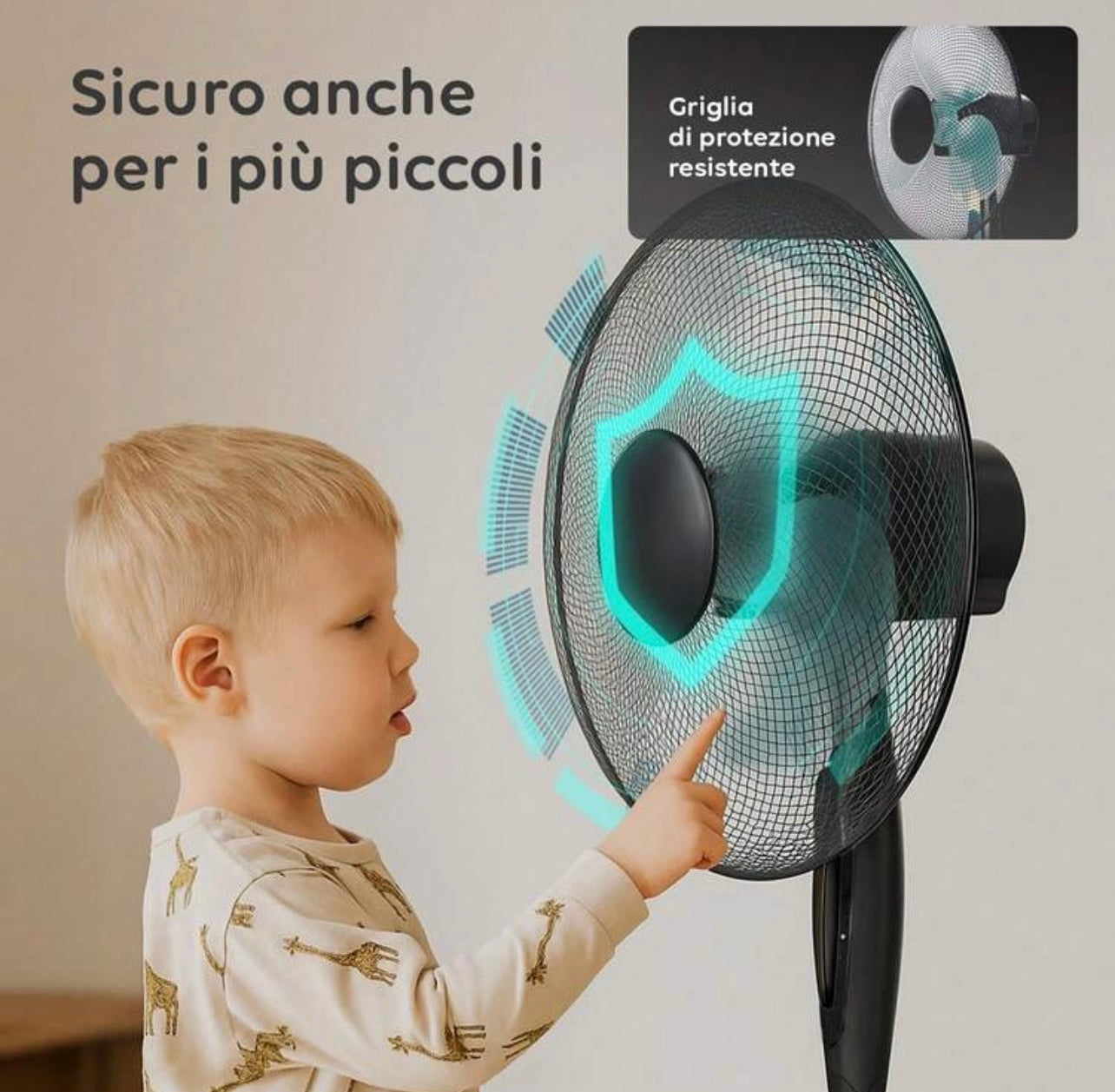 Ventilatore a Piantana 40cm - Altezza Regolabile, 3 Velocità, Oscillazione Automatica