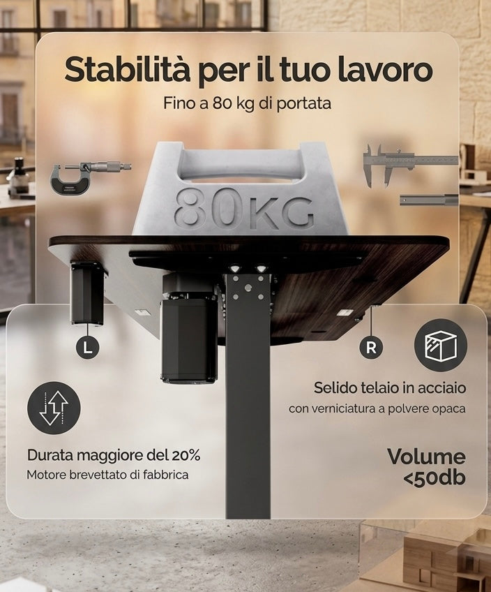 Scrivania Motorizzata Sit-Stand per Ufficio: Altezza Regolabile 73-118 cm con Gancio per Cuffie e Portabicchieri