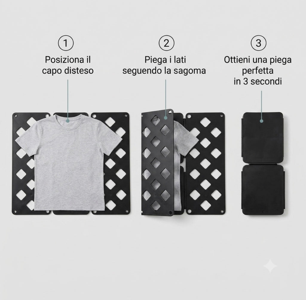 Piega Vestiti Universale per Magliette Camicie e Pantaloni, Piegatore Salvaspazio, Organizza Armadio Facile e Veloce