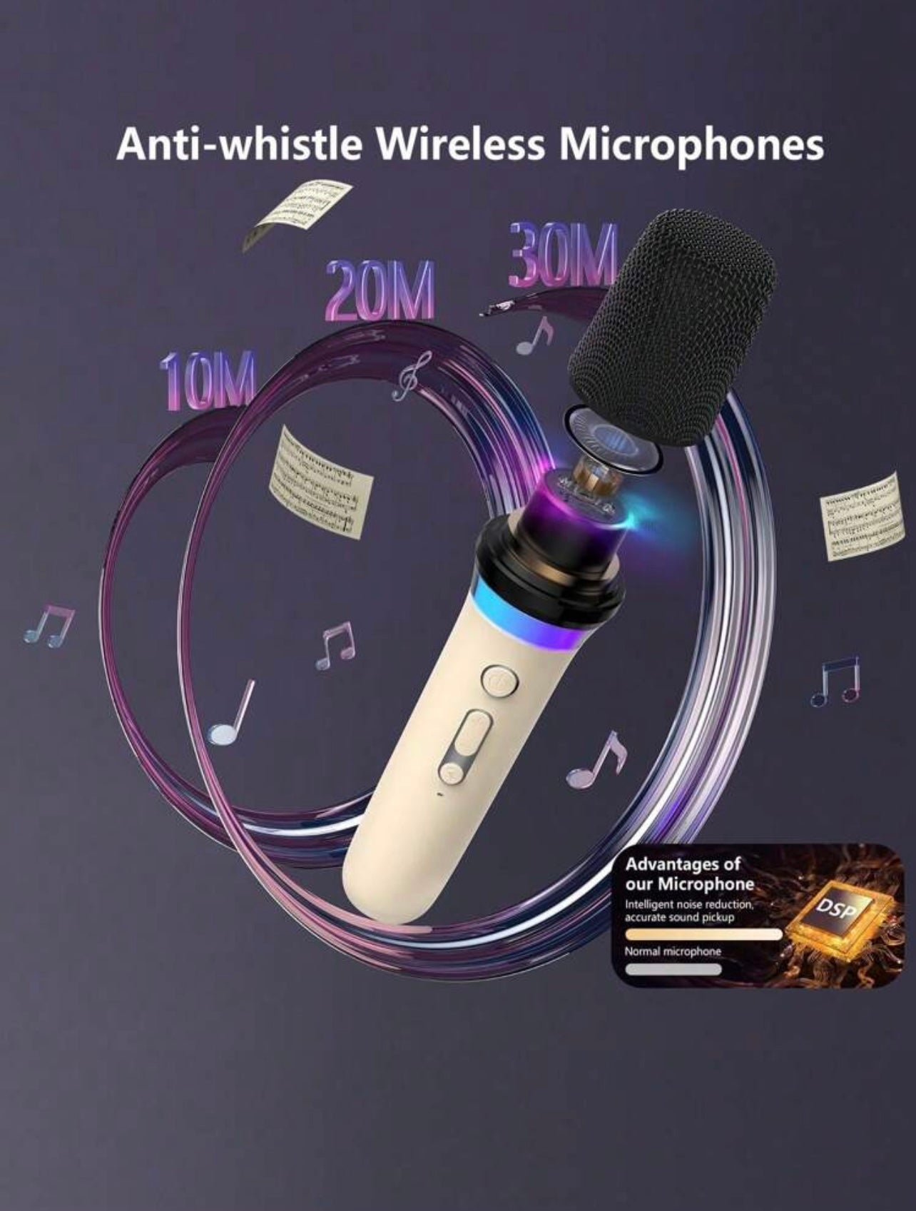 Set Karaoke Hi-Fi Bluetooth con 2 Microfoni Wireless e Luci RGB