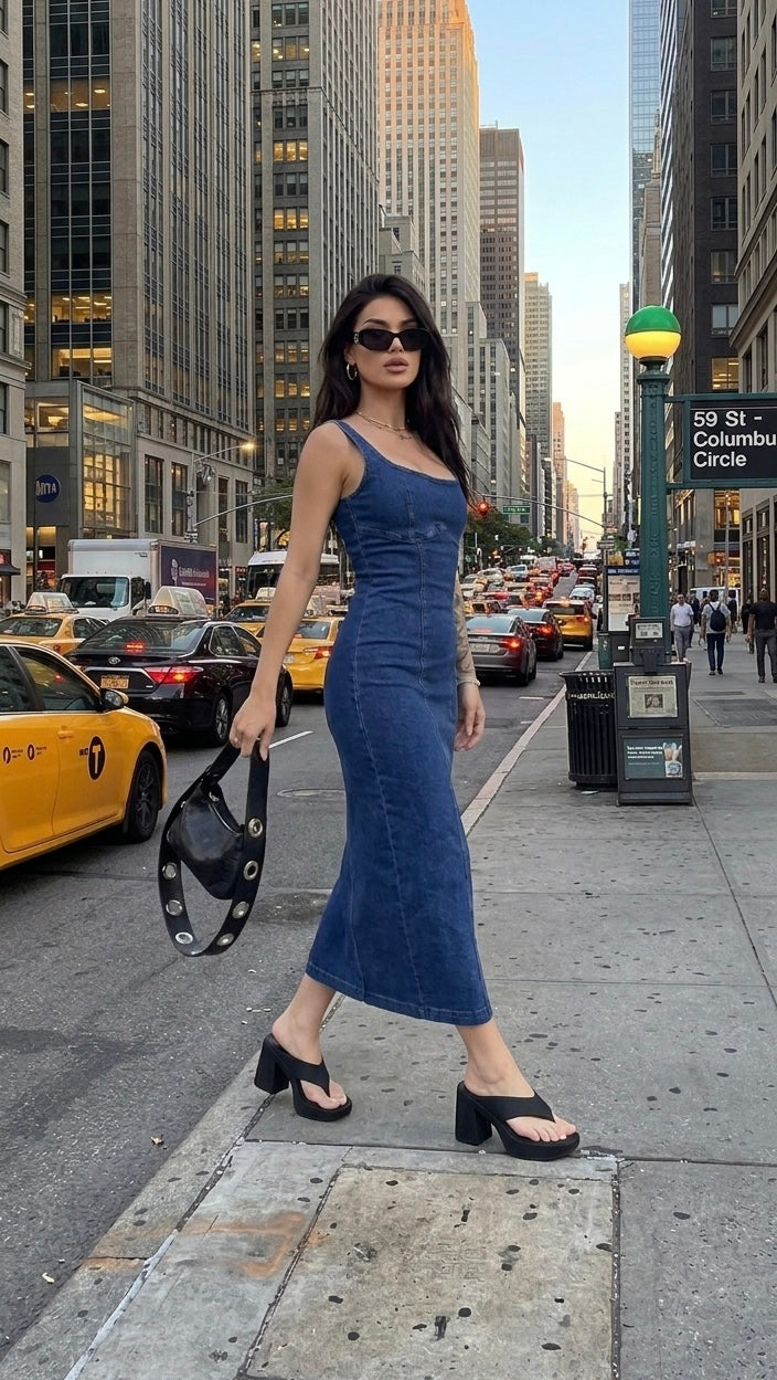 Nuovi arrivi abiti in denim vestito elegante e casual