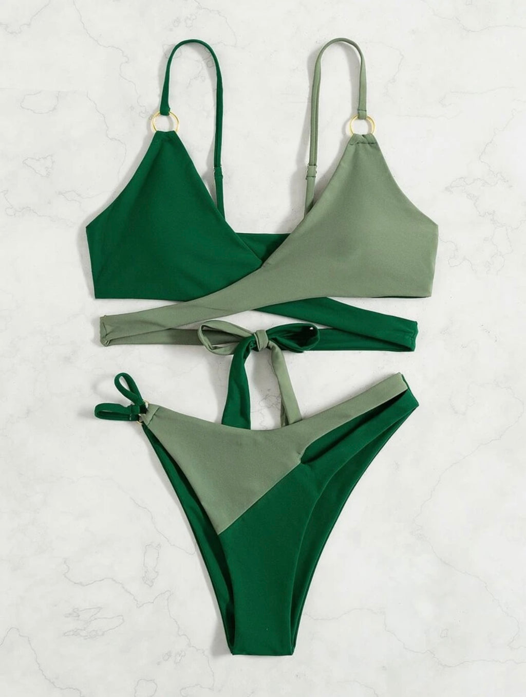 Set bikini colorblock incrociato contorto Reggiseno & cheeky Bottom 2 pezzi Costume da bagno