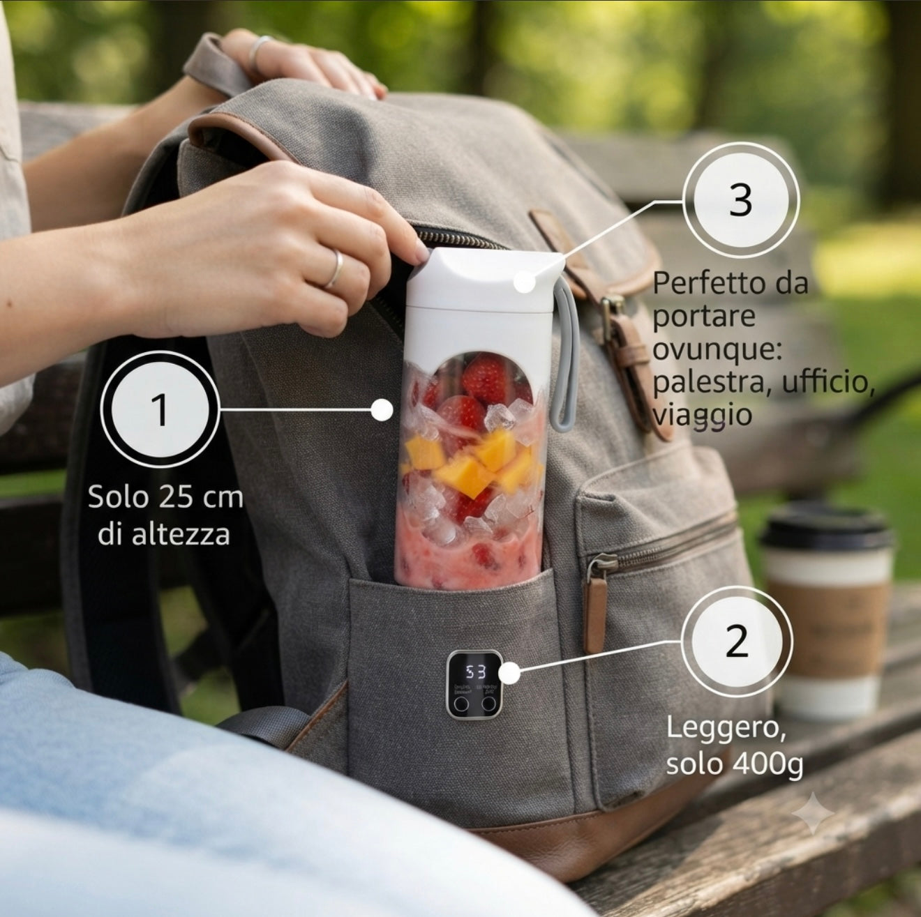 Frullatore Portatile Wireless USB Ricaricabile 300ml - Mini Frappè Frutta da Viaggio, Palestra, Ufficio
