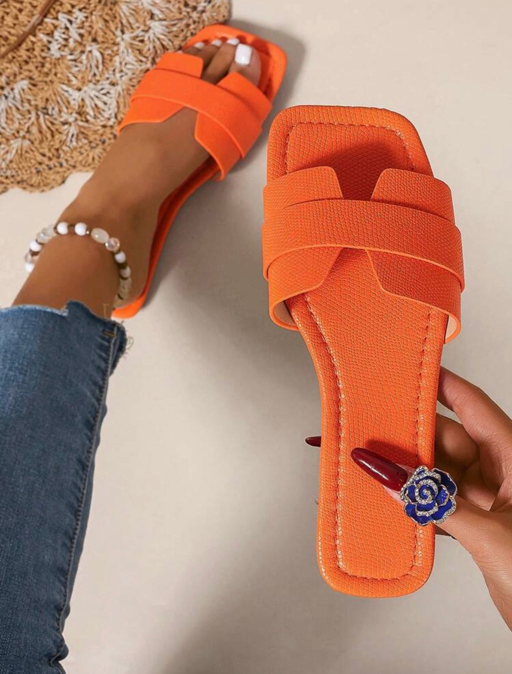 Sandali Donna Estivi Punta Quadrata Fascia Incrociata – Pantofole Basse Comode Effetto Pelle Serpente, Multicolore