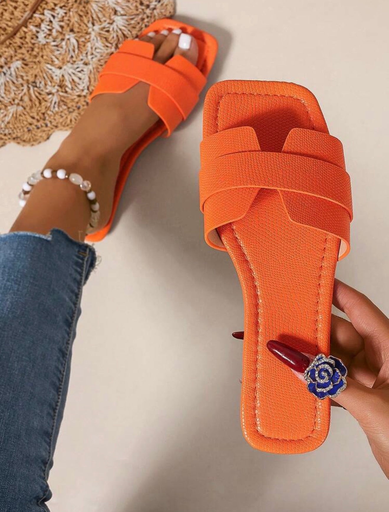 Sandali Donna Estivi Punta Quadrata Fascia Incrociata – Pantofole Basse Comode Effetto Pelle Serpente, Multicolore