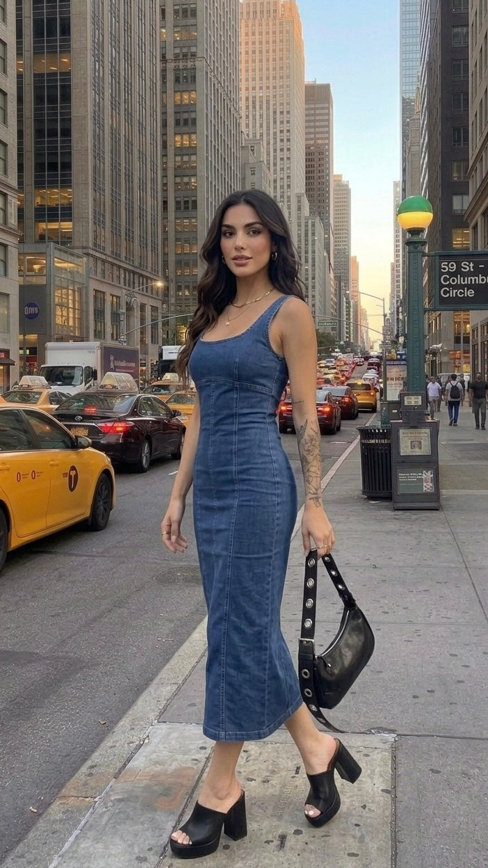 Nuovi arrivi abiti in denim vestito elegante e casual