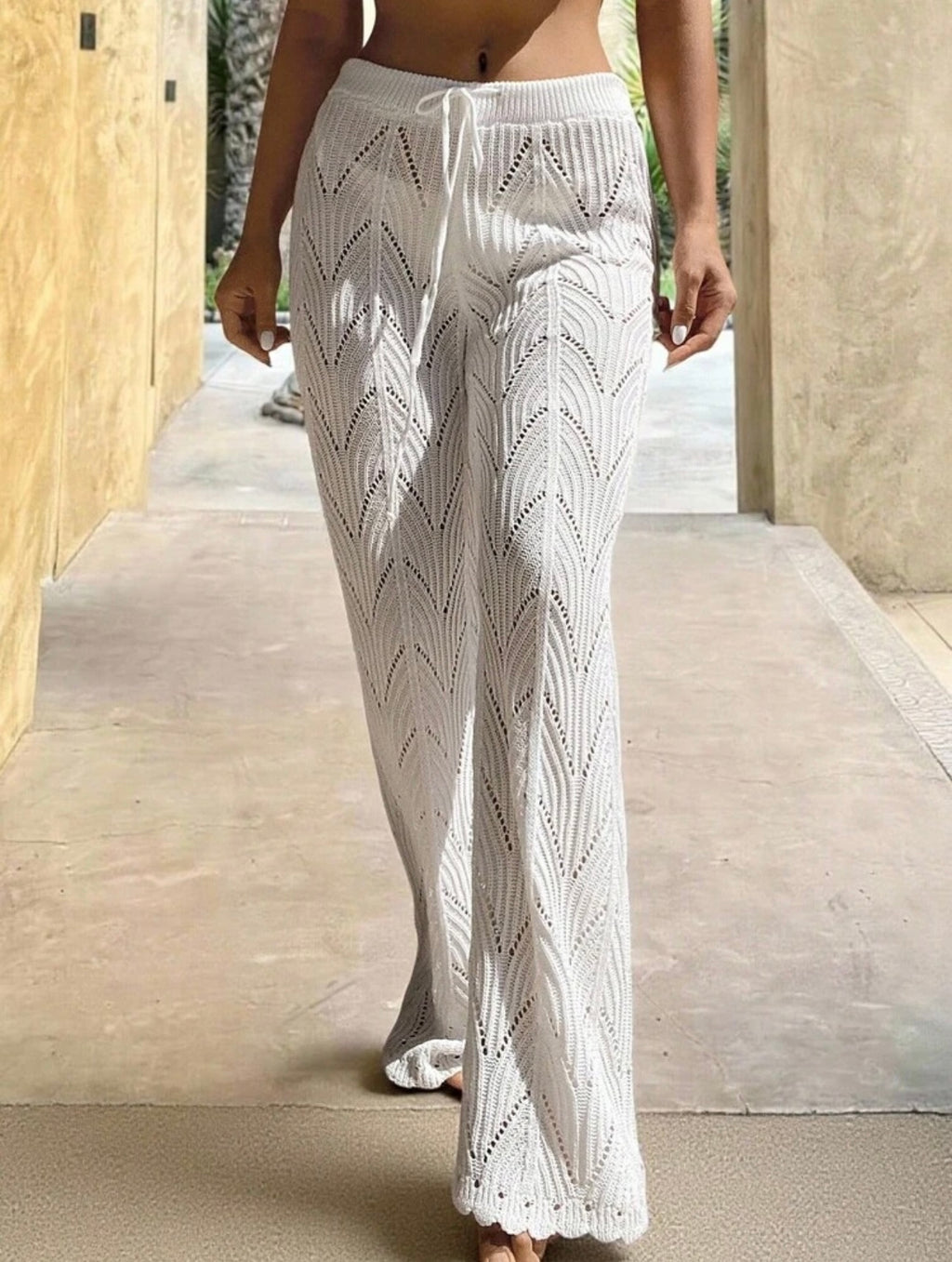 Pantalone da copricostume traforato bianco