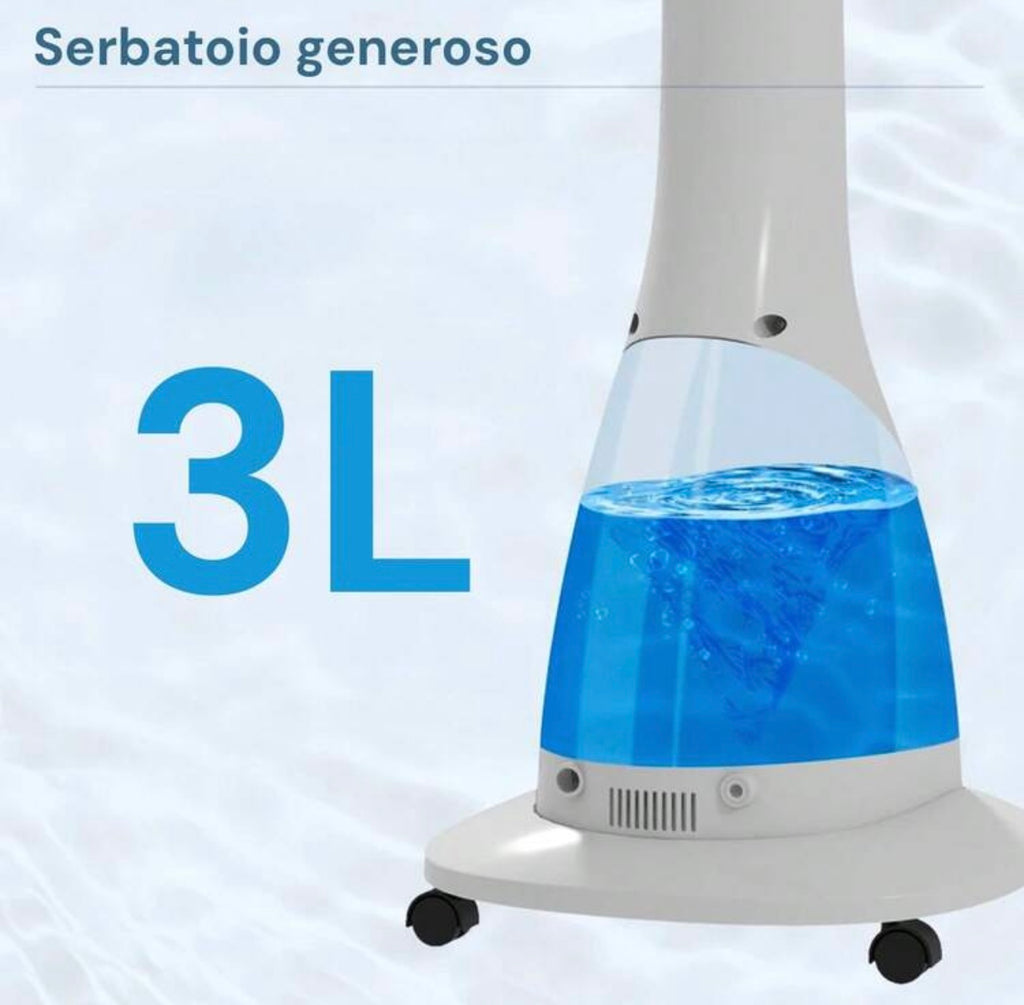 Ventilatore a Piantana con Nebulizzatore e Umidificatore, Serbatoio 3L, 3 Velocità, Timer e Telecomando