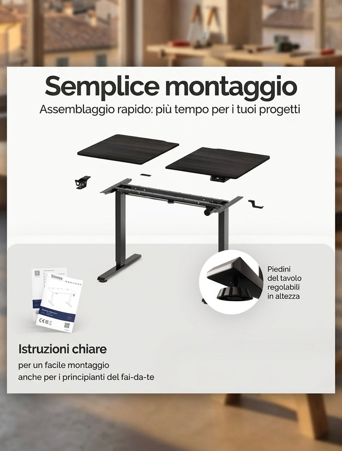 Scrivania Motorizzata Sit-Stand per Ufficio: Altezza Regolabile 73-118 cm con Gancio per Cuffie e Portabicchieri