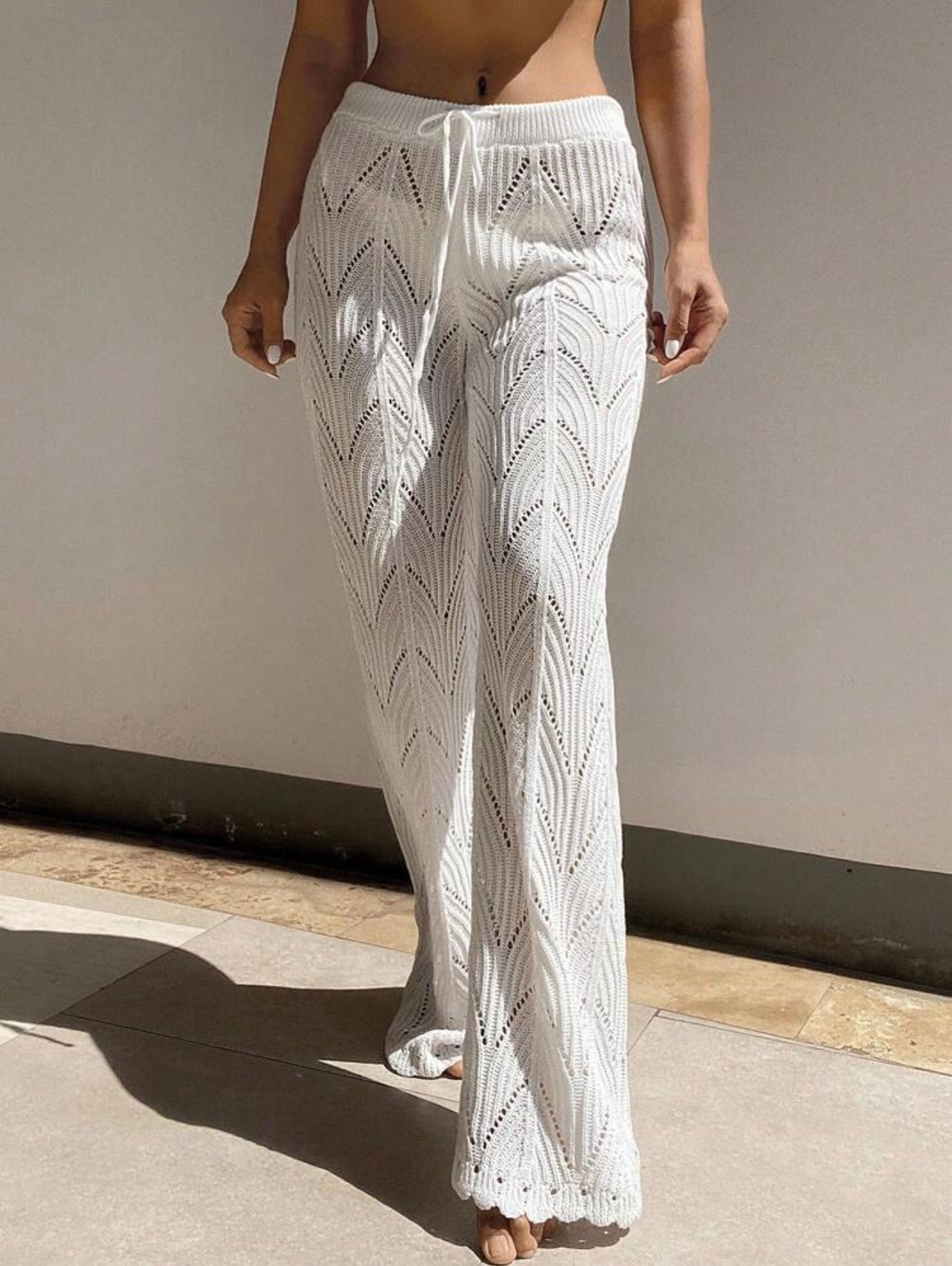 Pantalone da copricostume traforato bianco