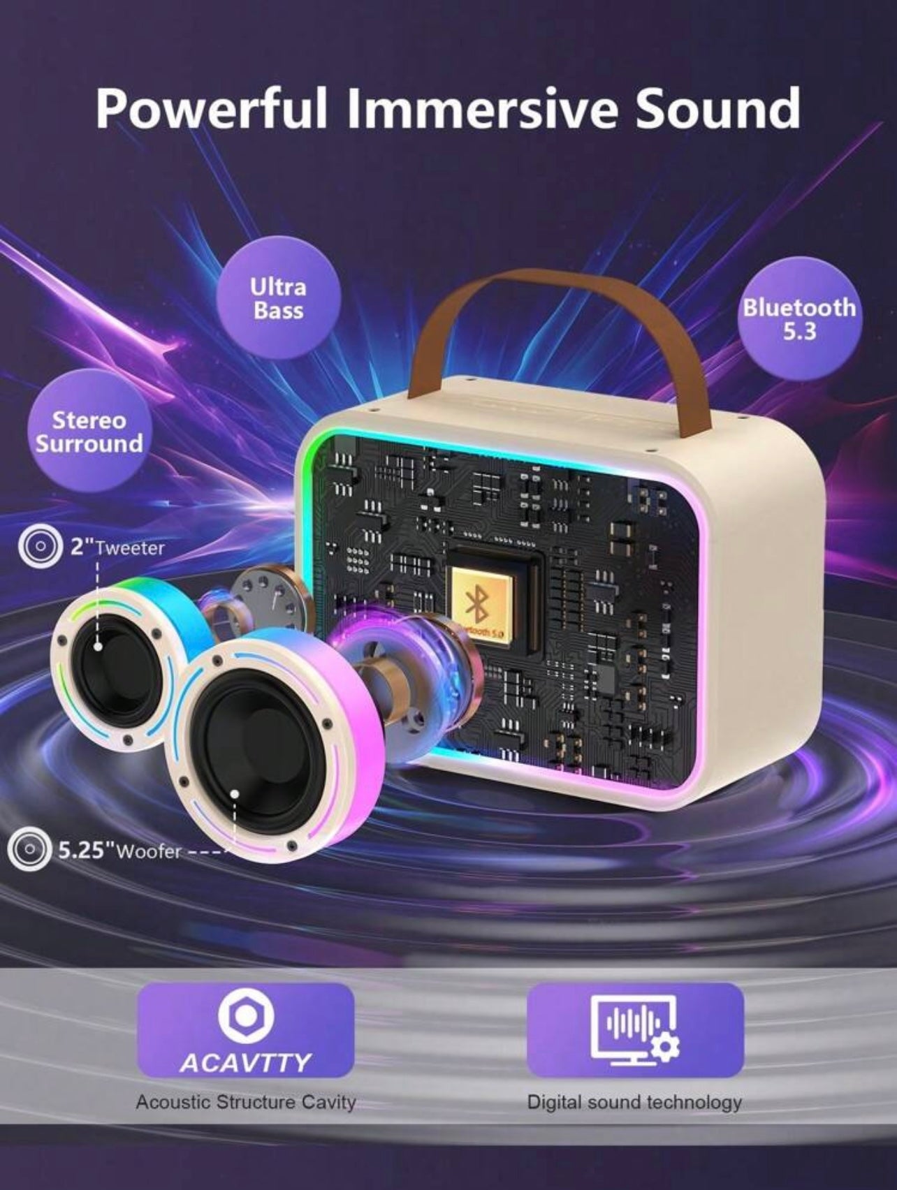 Set Karaoke Hi-Fi Bluetooth con 2 Microfoni Wireless e Luci RGB