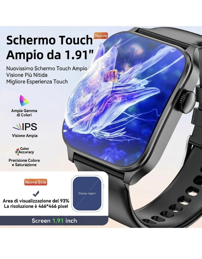 Smartwatch Multifunzione con Chiamate Bluetooth e Display HD da 1,91 pollici