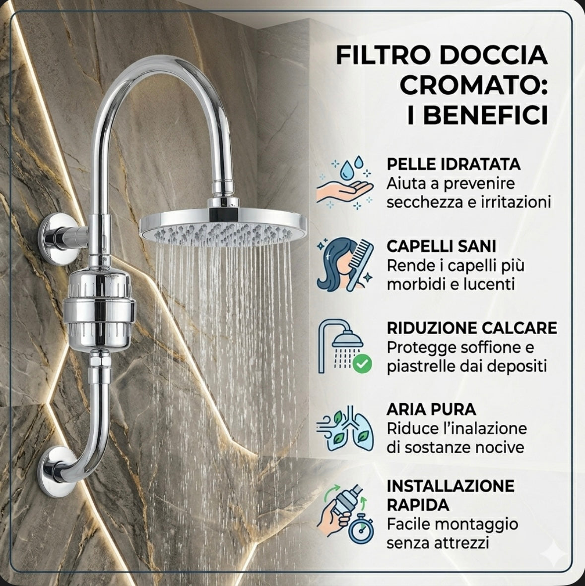 Filtro anticalcare per doccia Purezza e Benessere per Pelle e Capelli