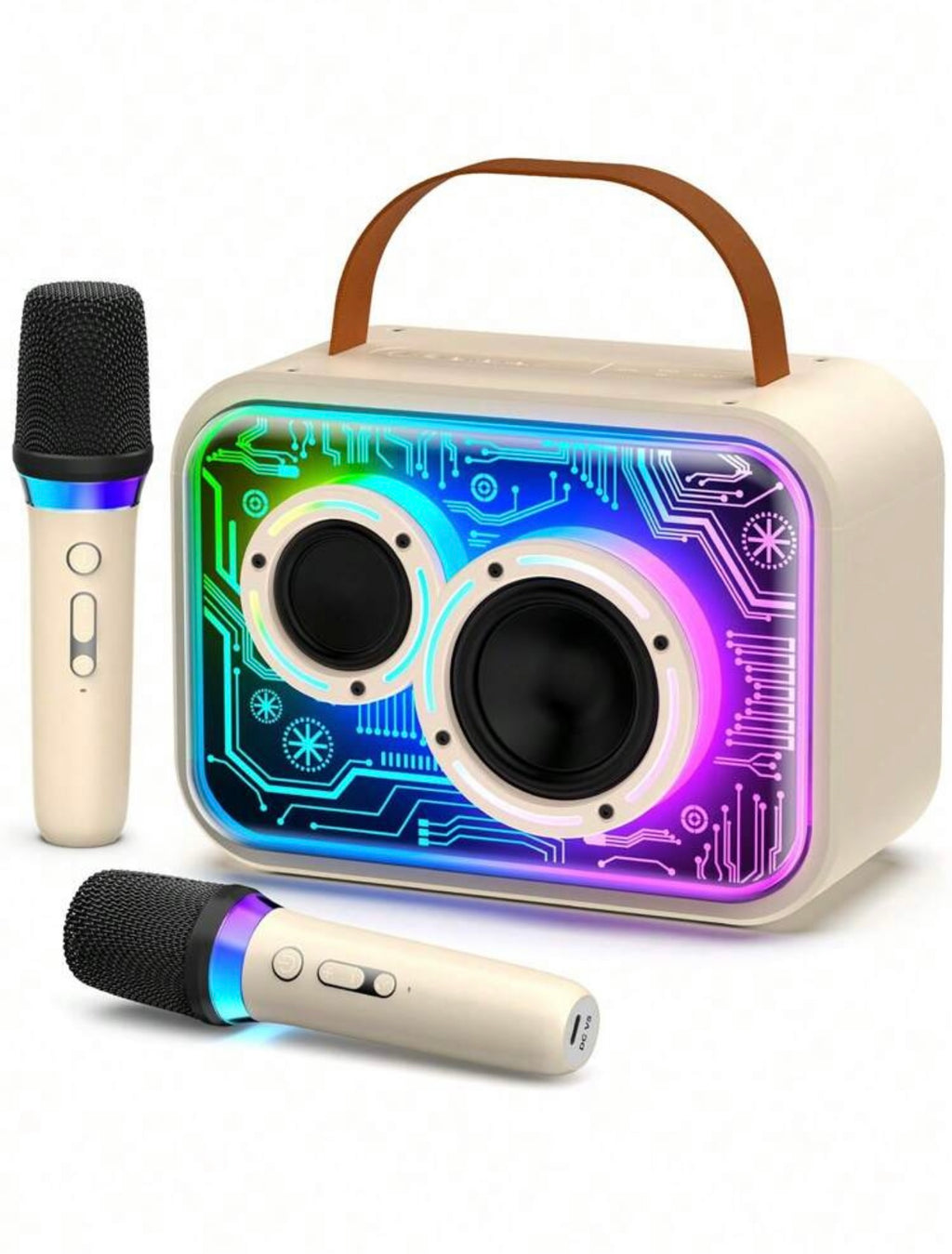 Set Karaoke Hi-Fi Bluetooth con 2 Microfoni Wireless e Luci RGB