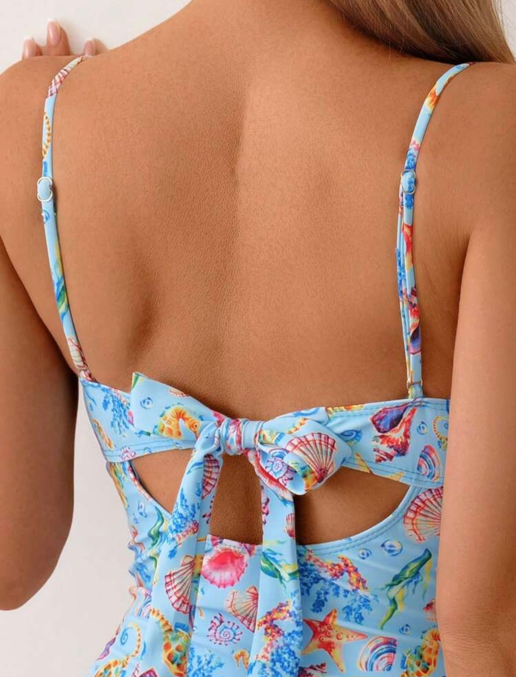 Costume da bagno intero per l estate e le vacanze al mare, con stampa casuale tema oceano, ferretto push-up, spalline sottili, taglio alto