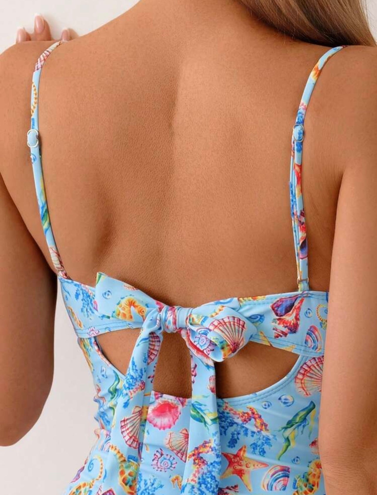 Costume da bagno intero per l estate e le vacanze al mare, con stampa casuale tema oceano, ferretto push-up, spalline sottili, taglio alto