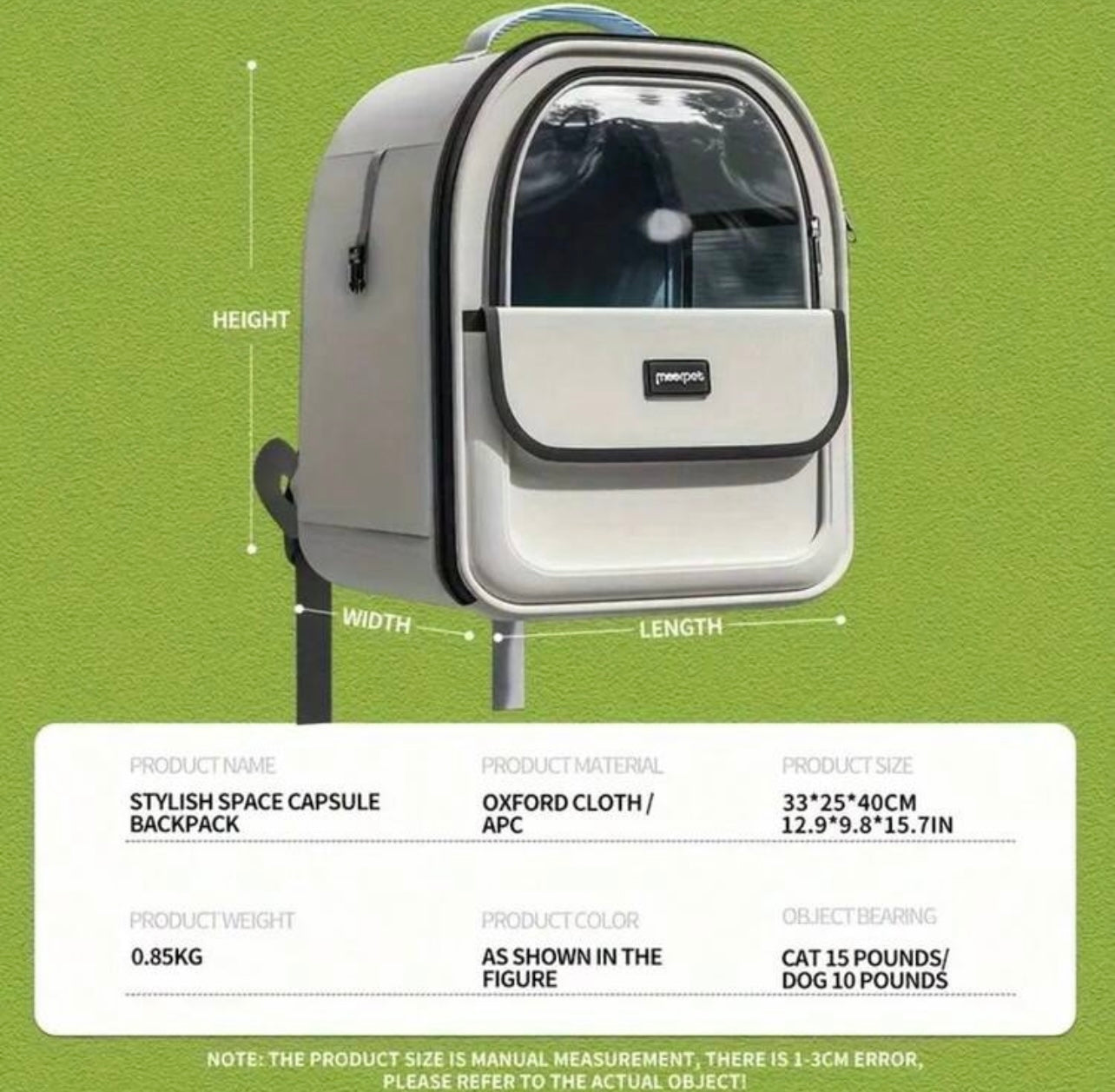 Zaino Trasportino "Vista Panoramica" – Design Elegante per Cani e Gatti