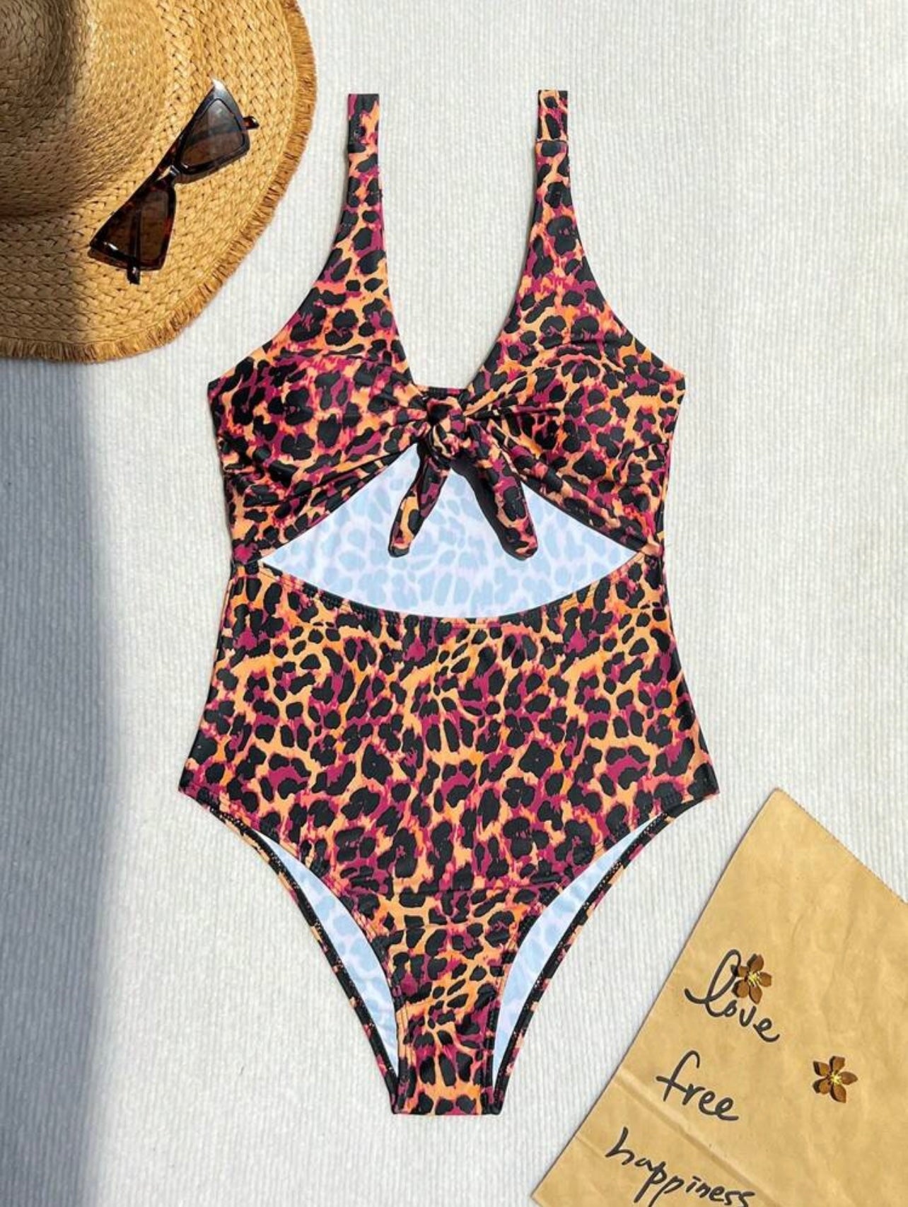 Nuovo costume da bagno intero aderente con stampa leopardata multicolore
