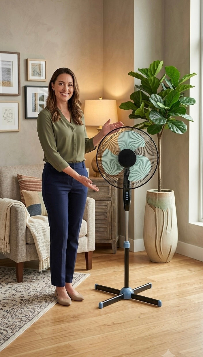 Ventilatore a Piantana 40cm - Altezza Regolabile, 3 Velocità, Oscillazione Automatica