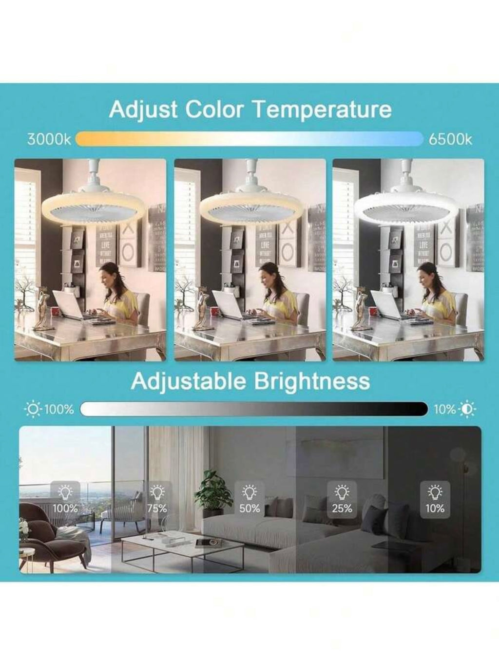 Ventilatore da Soffitto con Luce LED e Telecomando