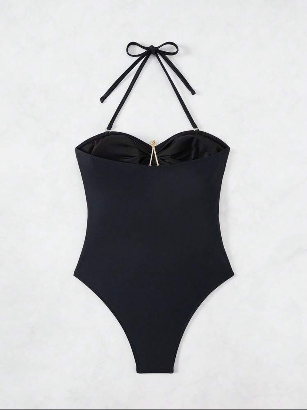 Costume da bagno intero nero con cinturino rimovibile, design a stella marina dorata traforata,