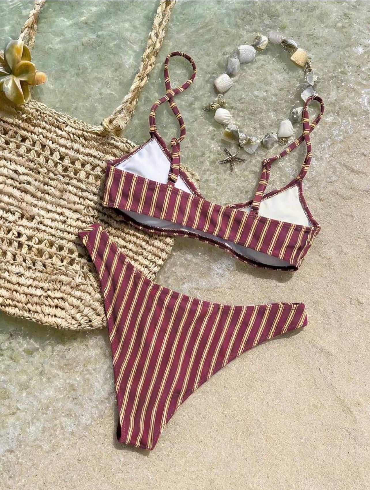 Elegante set di bikini da vacanza, con scollo a V e spalline regolabili