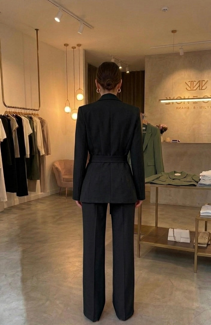 Abito da donna con giacca pantalone e cintura
