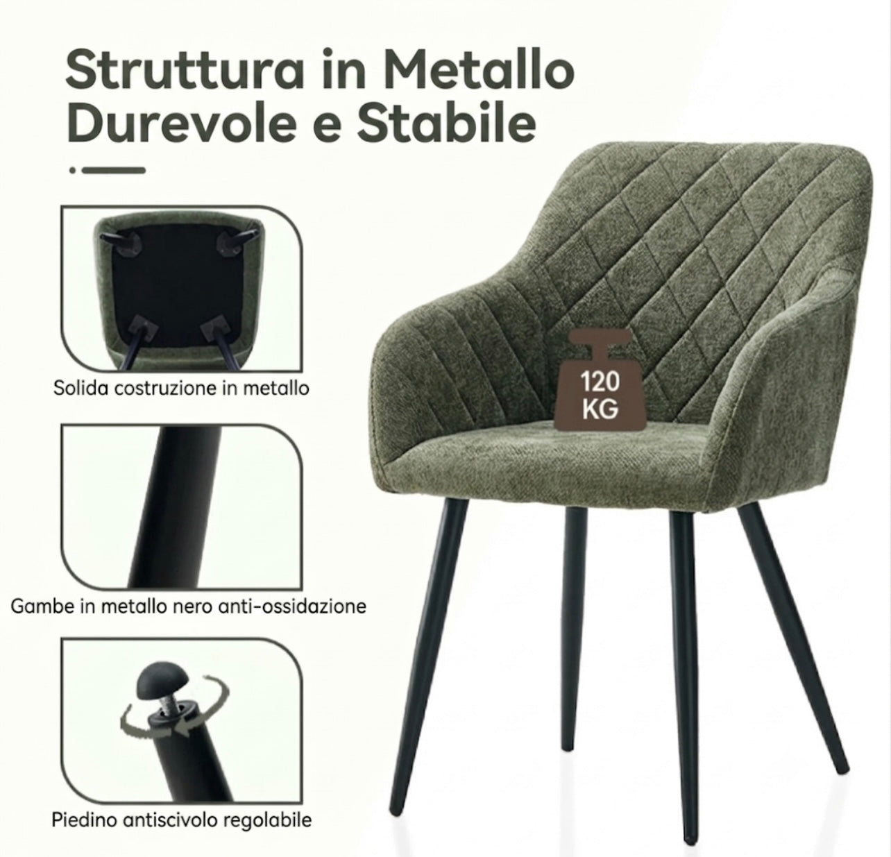 Set di 1 sedia in lino sedia imbottita con schienale