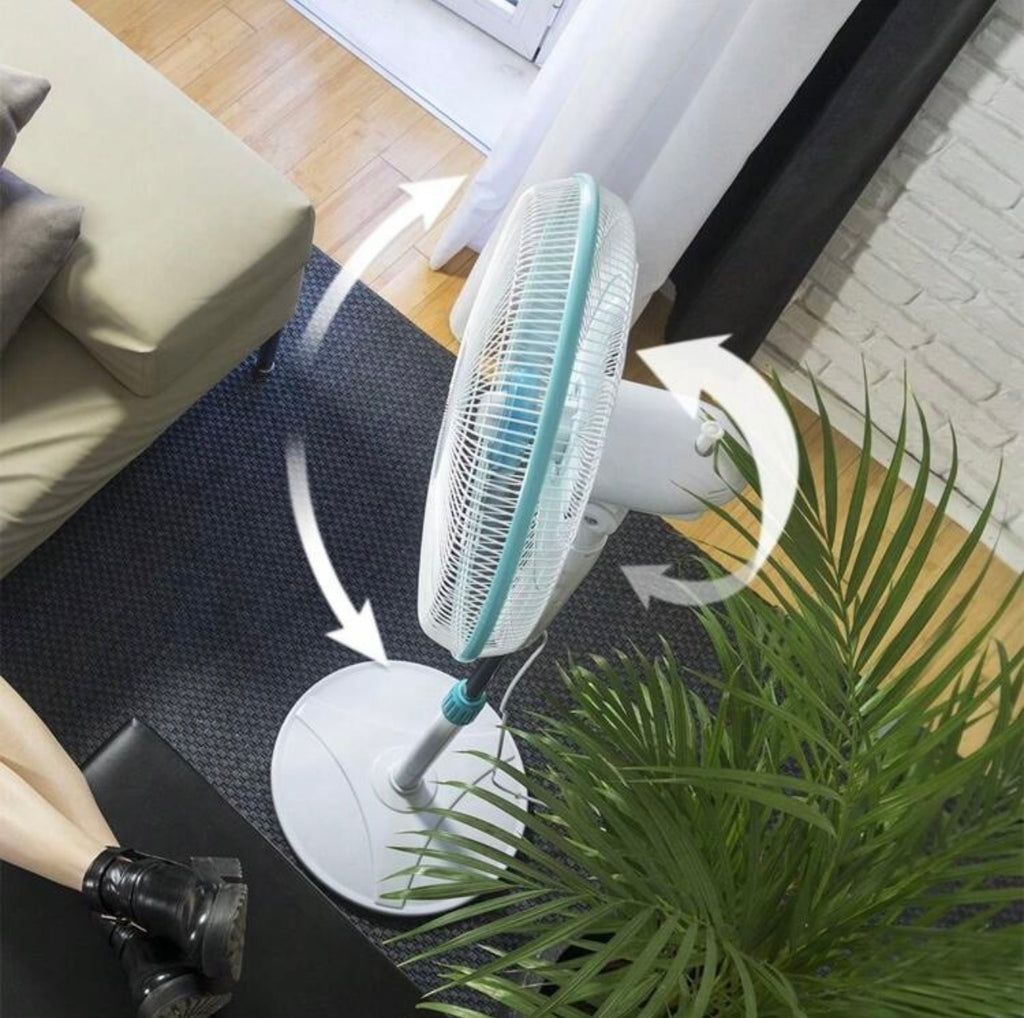 Ventilatore a Piantana 40W, 5 Pale, 3 Velocità, Oscillante e Regolabile
