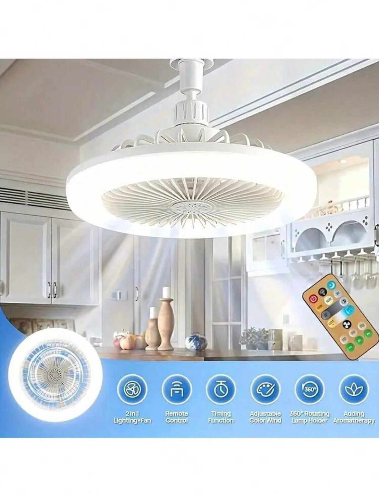 Ventilatore da Soffitto con Luce LED e Telecomando