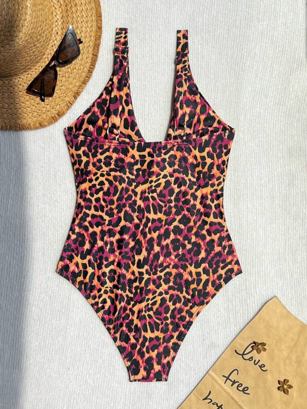 Nuovo costume da bagno intero aderente con stampa leopardata multicolore