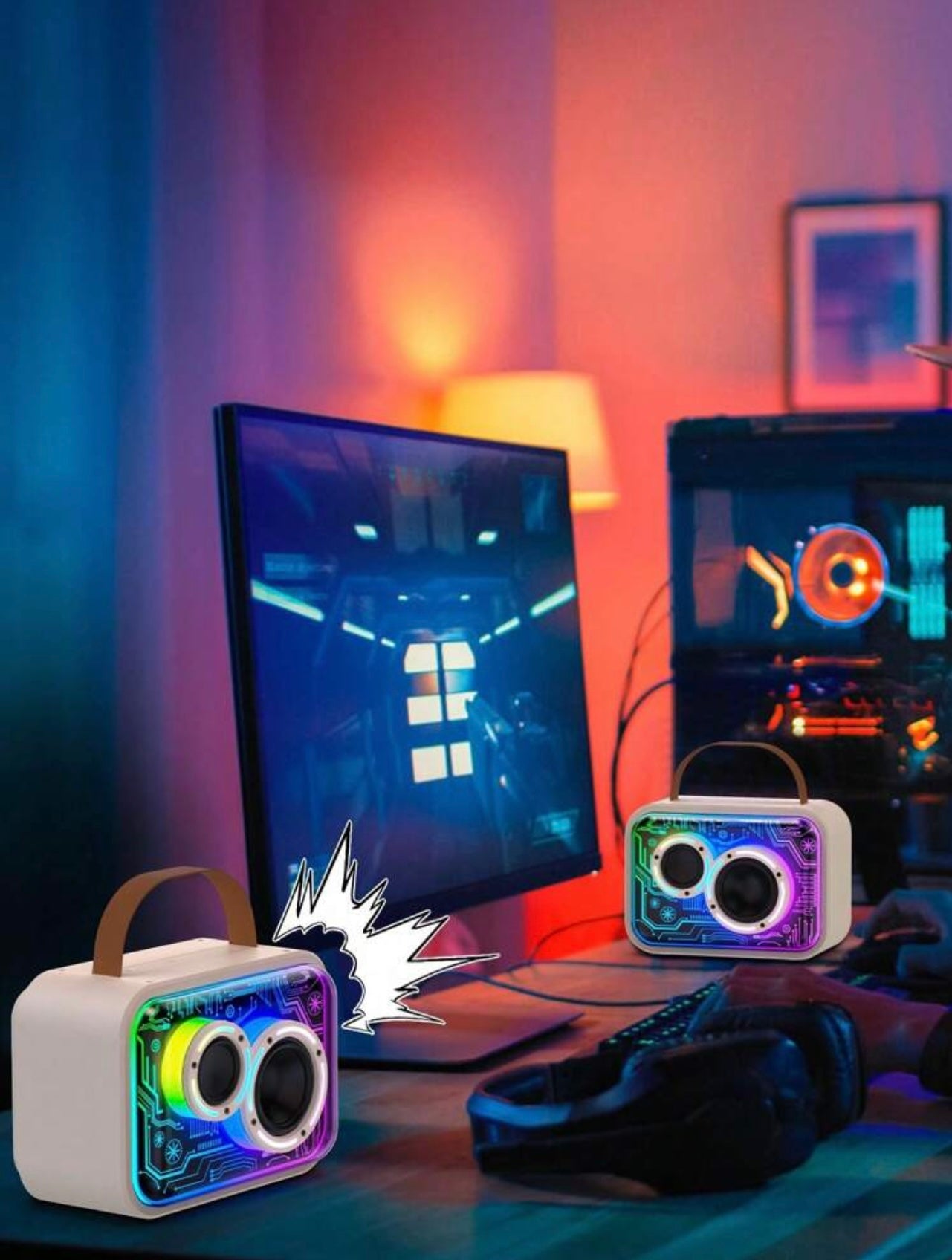 Set Karaoke Hi-Fi Bluetooth con 2 Microfoni Wireless e Luci RGB