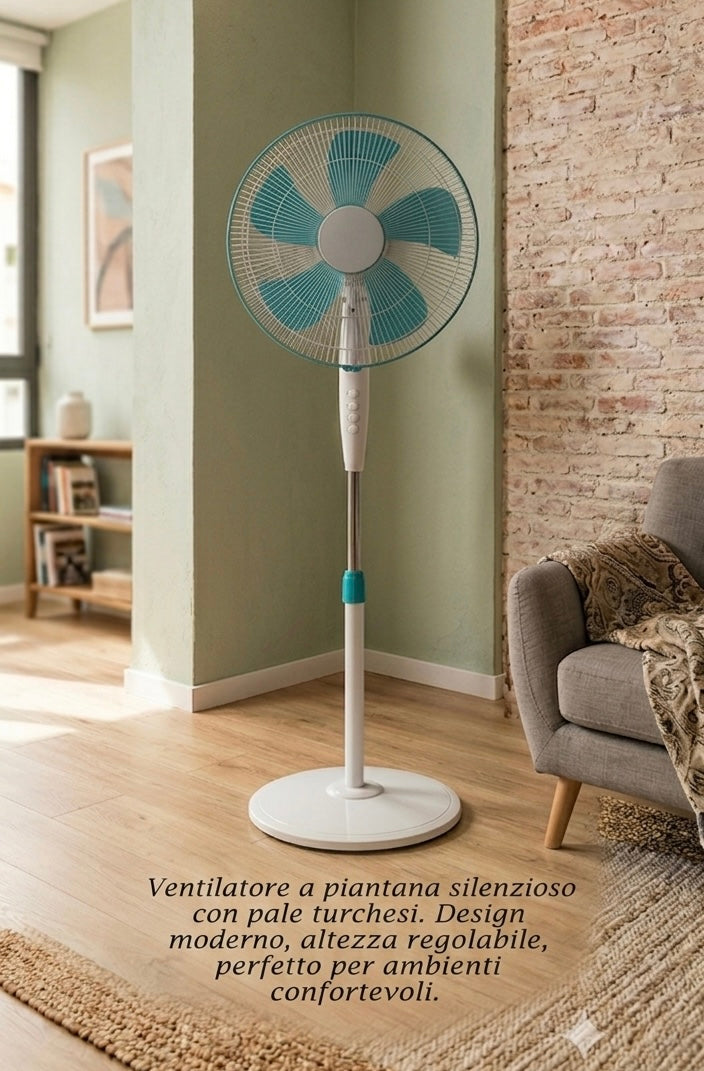 Ventilatore a Piantana 40W, 5 Pale, 3 Velocità, Oscillante e Regolabile