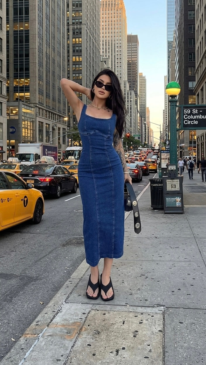 Nuovi arrivi abiti in denim vestito elegante e casual