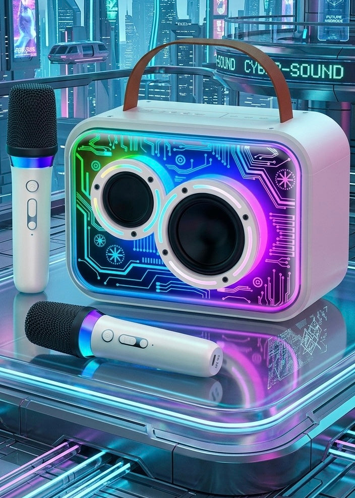 Set Karaoke Hi-Fi Bluetooth con 2 Microfoni Wireless e Luci RGB