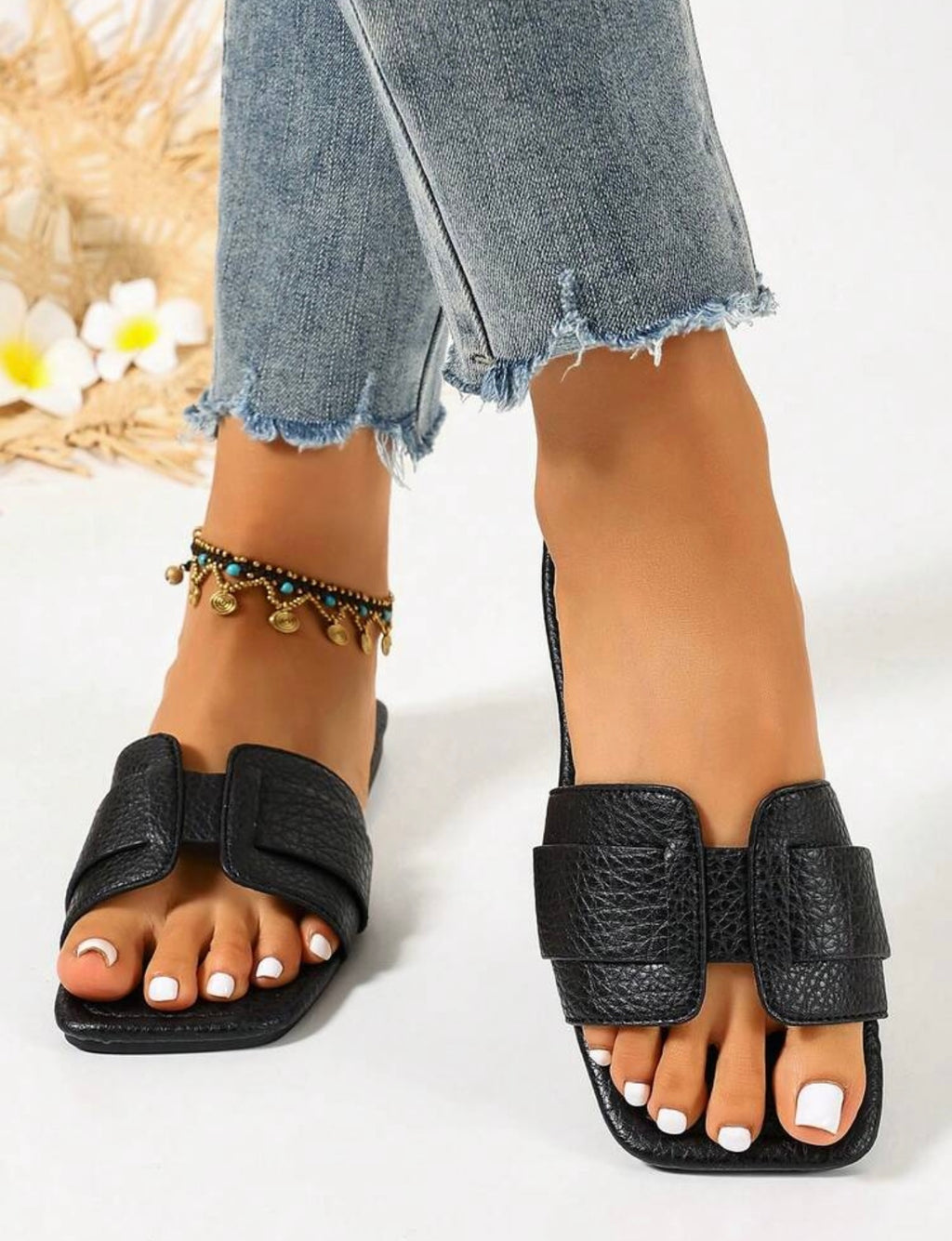 Sandali Donna Estivi Punta Quadrata Fascia Incrociata – Pantofole Basse Comode Effetto Pelle Serpente, Multicolore