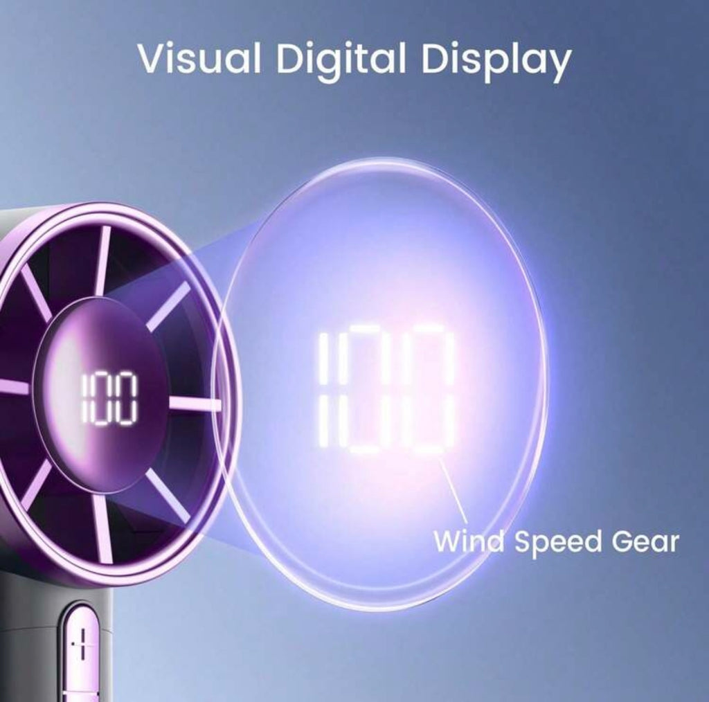 Mini Ventilatore Turbo Portatile con Display LED - 100 Velocità Regolabili, Batteria Alta Durata, Ricaricabile USB