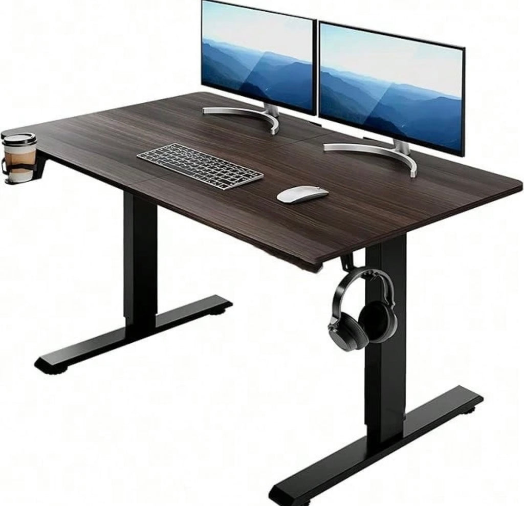 Scrivania Motorizzata Sit-Stand per Ufficio: Altezza Regolabile 73-118 cm con Gancio per Cuffie e Portabicchieri