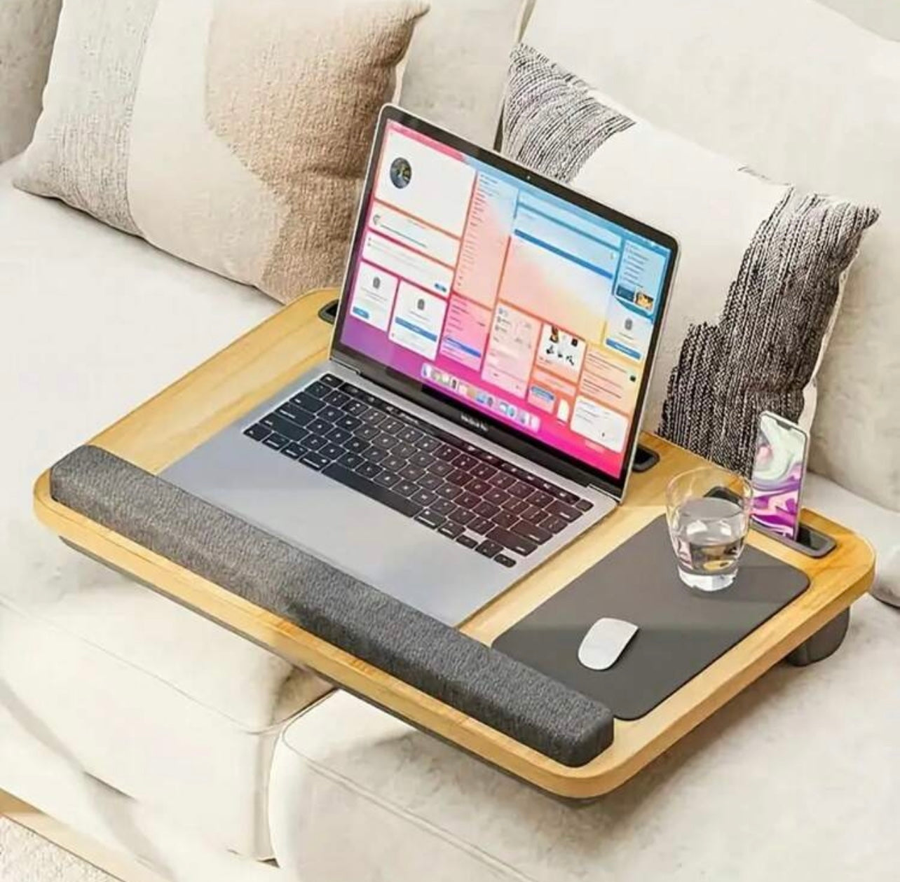Supporto PC Portatile da Ginocchia con Tappetino Mouse e Porta Telefono