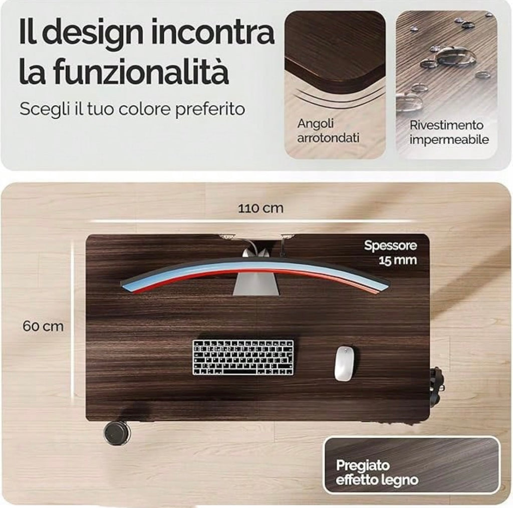 Scrivania Motorizzata Sit-Stand per Ufficio: Altezza Regolabile 73-118 cm con Gancio per Cuffie e Portabicchieri