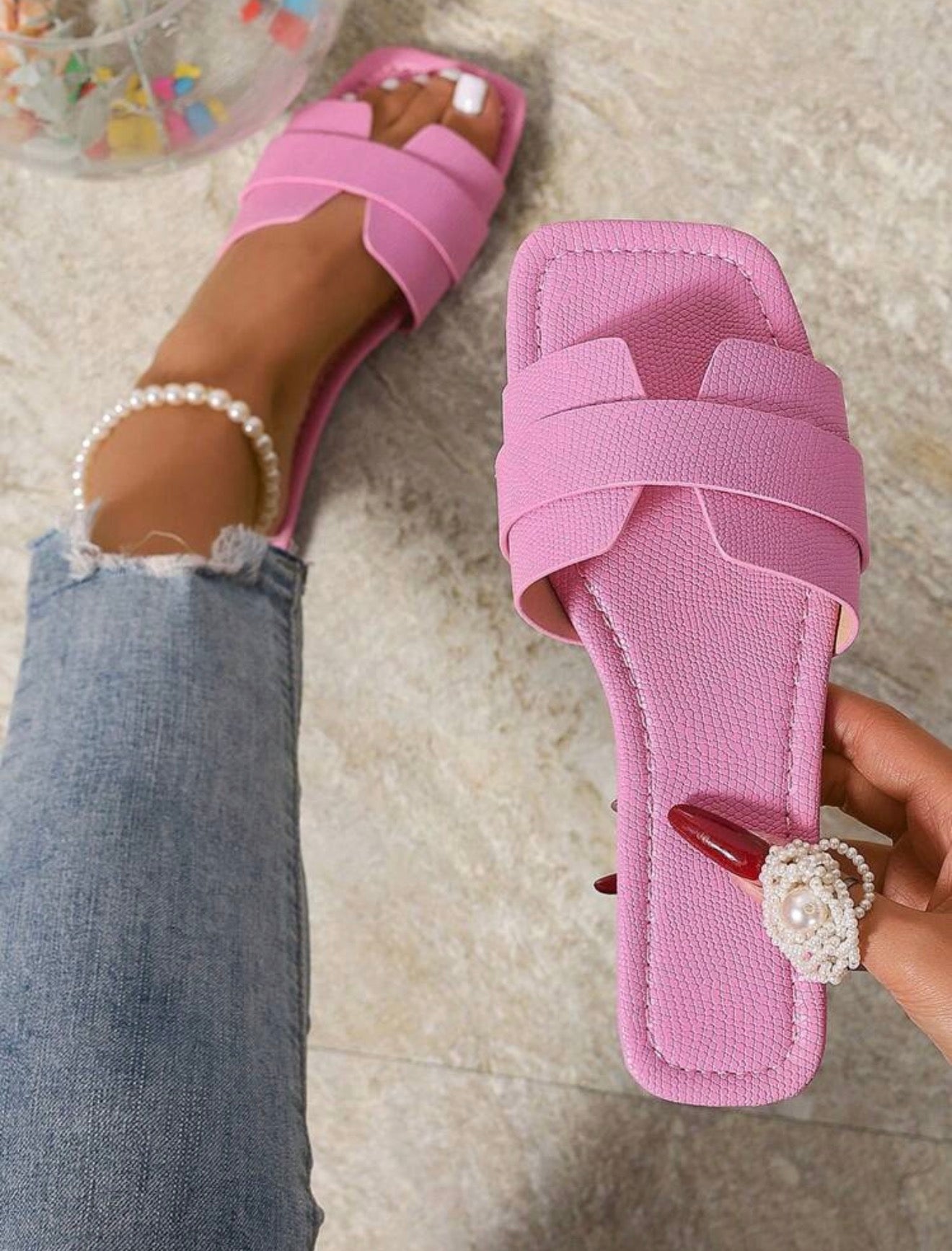 Sandali Donna Estivi Punta Quadrata Fascia Incrociata – Pantofole Basse Comode Effetto Pelle Serpente, Multicolore
