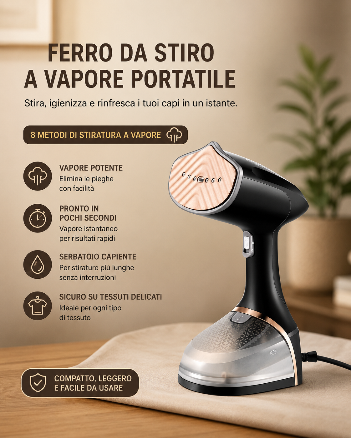 Ferro da Stiro Verticale Portatile Compatto e Leggero